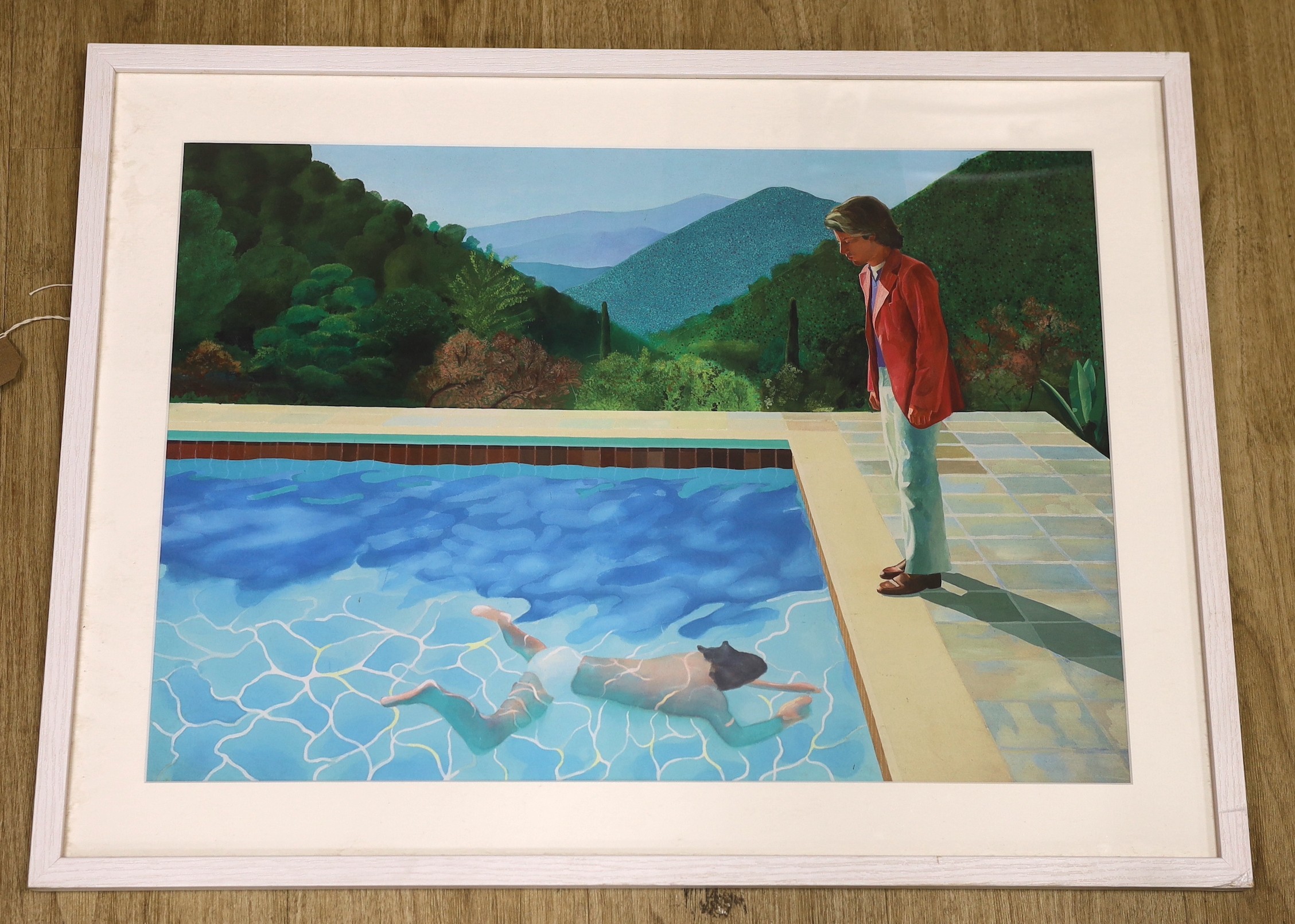 After David Hockney, colour print, Portrait of an artist (pool with two figures), 41 x 59cm